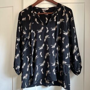 Tucker NYC Black and White Silk Bamboo Pattern Blouse XS P